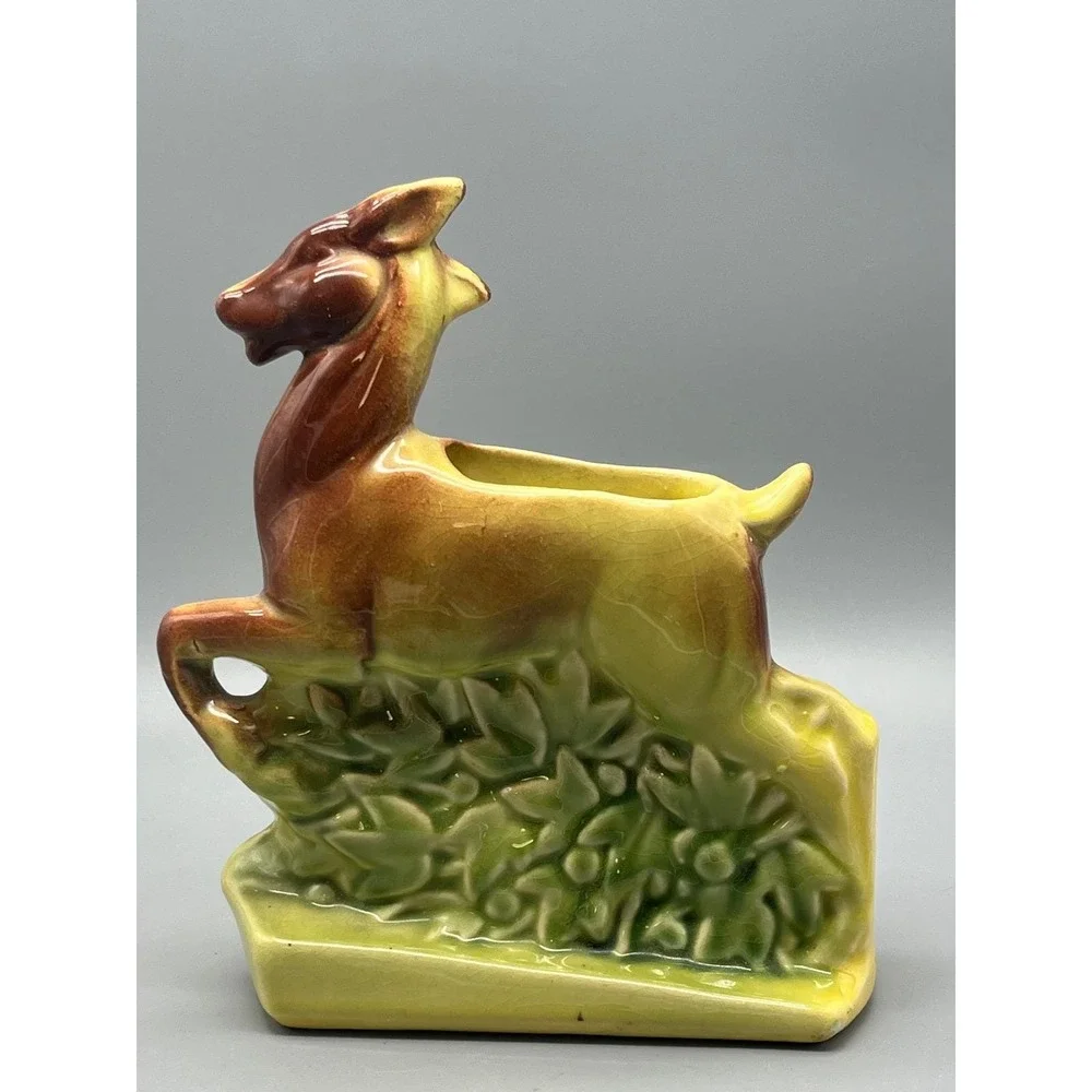 Vintage McCoy ? Pottery Deer Fawn Ceramic Planter Figurine Brown Art Pottery USA